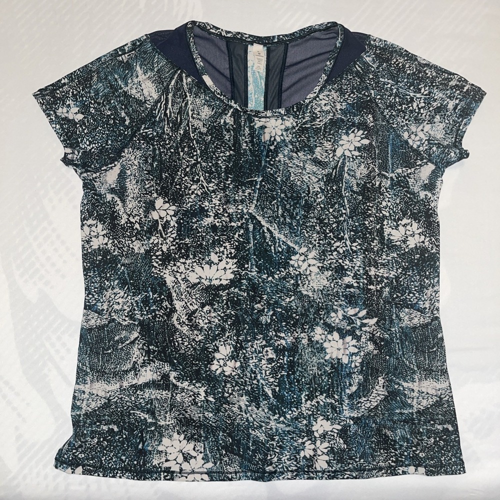 Lululemon Seek the Heat Short Sleeve Womens Size 8 Wildwood White Multi Teal
